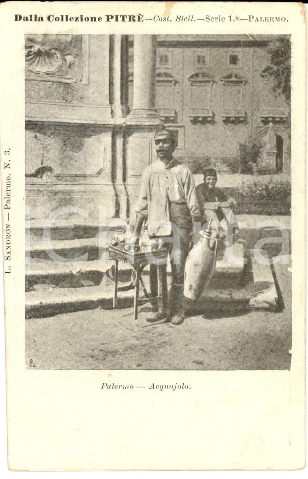 Cartolina originale da collezione 1900 ca PALERMO COSTUMI Acquaiolo al lavoro con bambino Cartolina FP NV 1