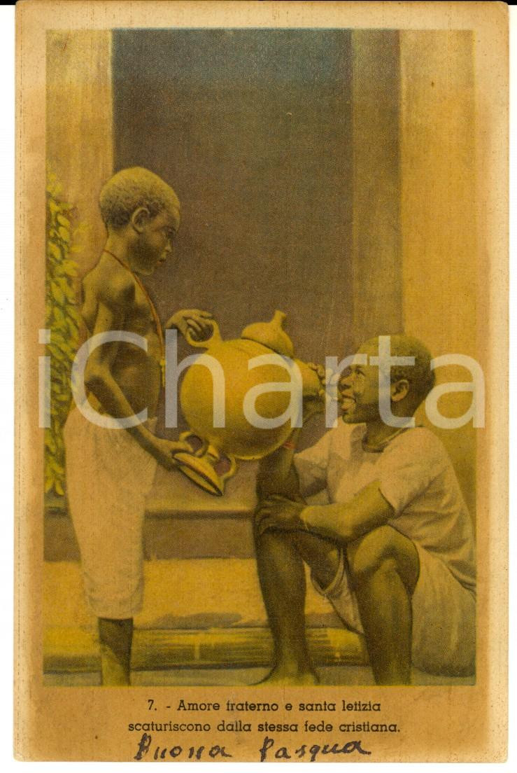 Cartolina originale da collezione 1933 AFRICA Bambini si dividono l acqua Cartolina PONTIFICIE OPERE MISSIONARIE 1