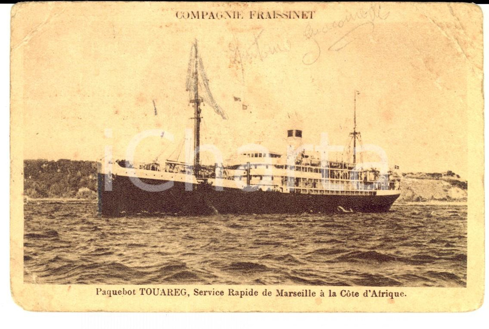 Cartolina originale da collezione 1935 COMPAGNIE FRAISSINET Paquebot TOUAREG Service Rapide Carte postale 1