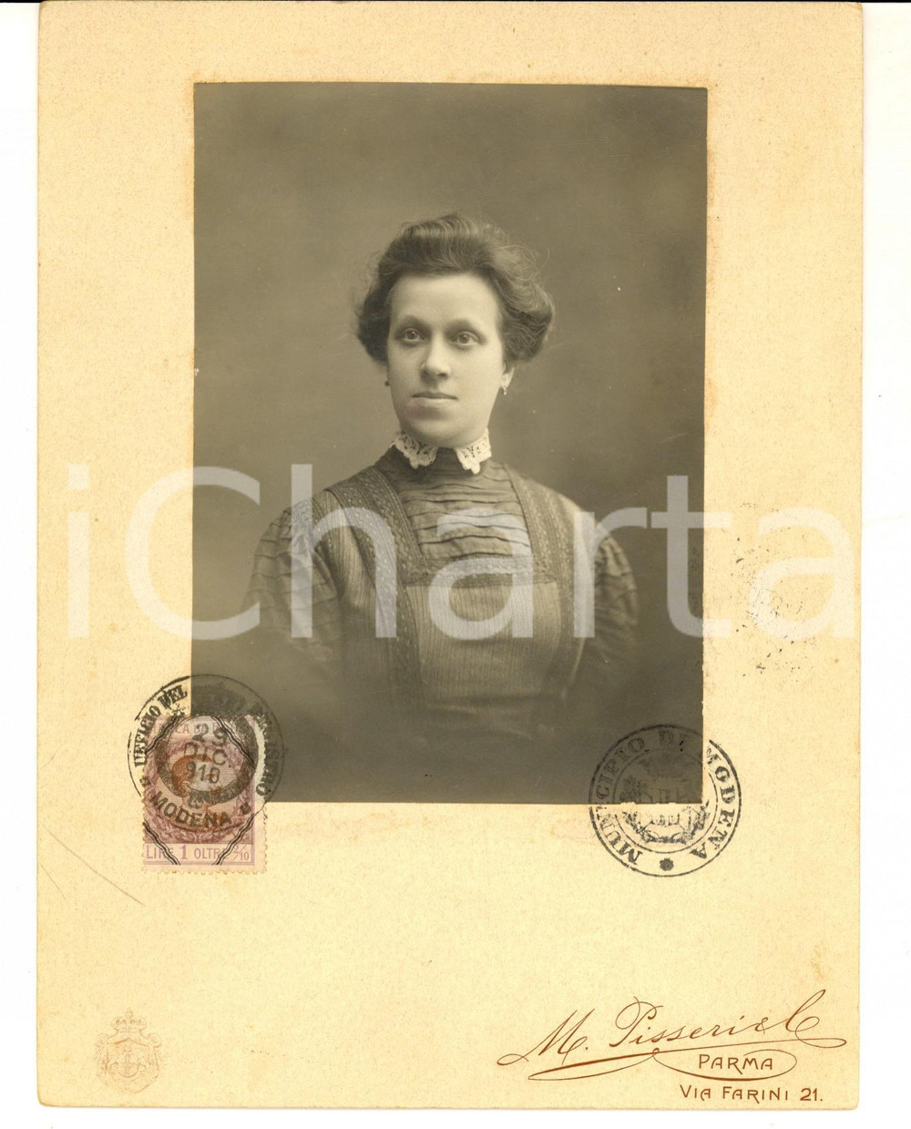 Fotografia d epoca originale 1910 PARMA Ritratto Corilla PELLEGRINI ANSELMINO Foto M. PISSERI autenticata 1