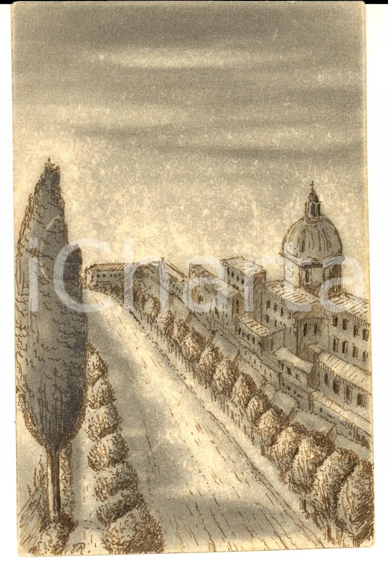 Stampa, bozzetto originale 1901 MACERATA Veduta panoramica Bozzetto DISEGNATO A MANO FP VG 1