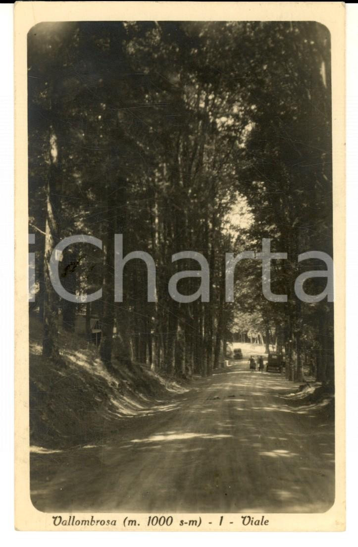 Cartolina originale da collezione 1934 Abbazia di VALLOMBROSA FI Veduta di un viale Cartolina ANIMATA con auto 1