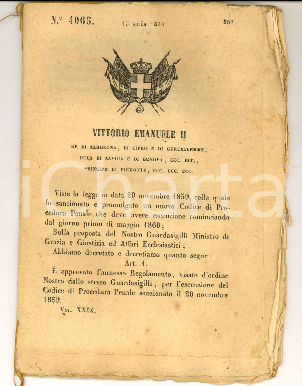 Documento originale, autentico 1860 ROMA Seervizio nell amministrazione della giustizia penale Decreto 1