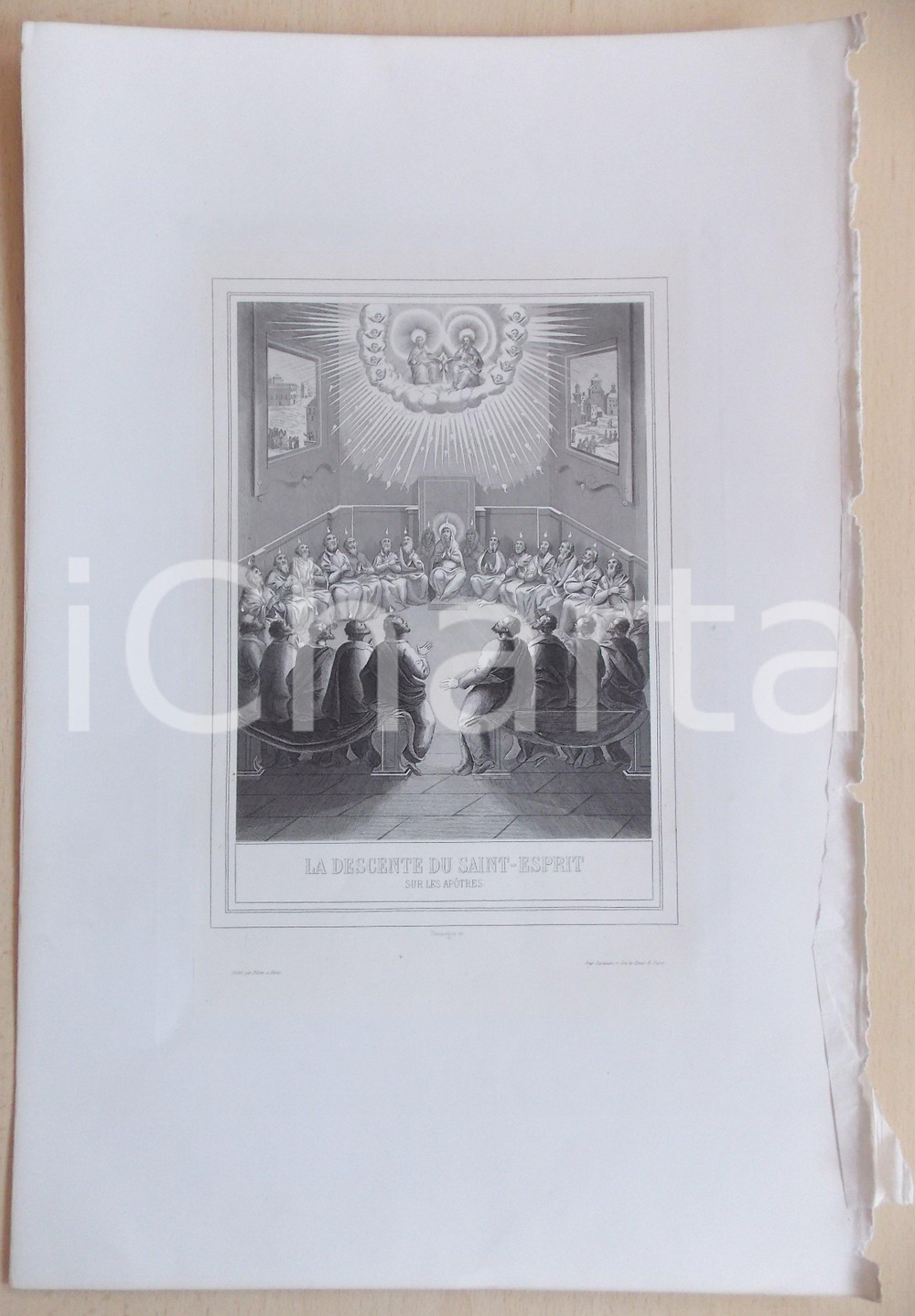 Stampa, bozzetto originale 1853 VIE DE N. S. JESUS CHRIST La descente du SaintEsprit sur apÃ´tres Gravure 1