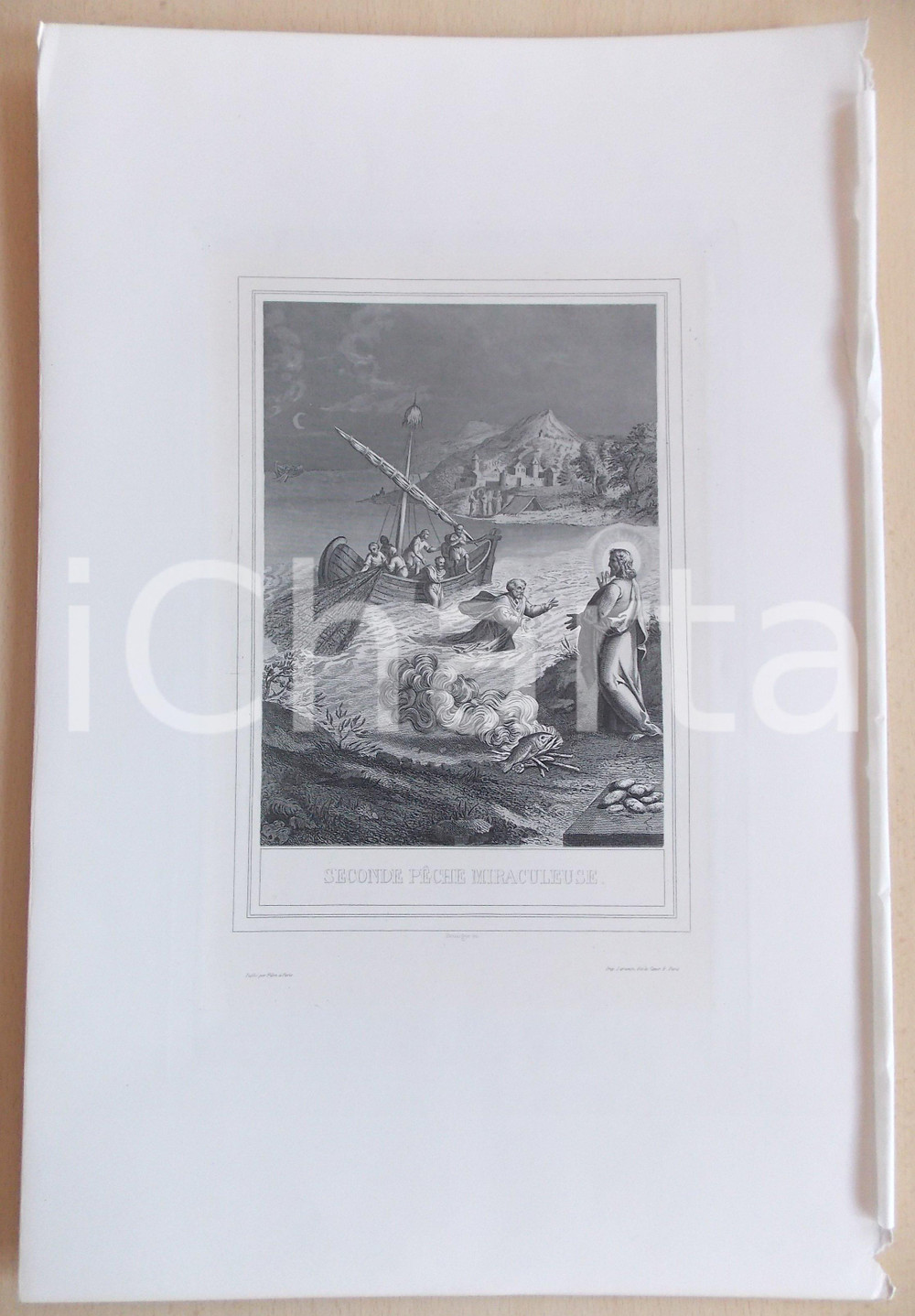 Stampa, bozzetto originale 1853 VIE DE N. S. JESUS CHRIST Seconde pÃªche miraculeuse Gravure 28x42 1