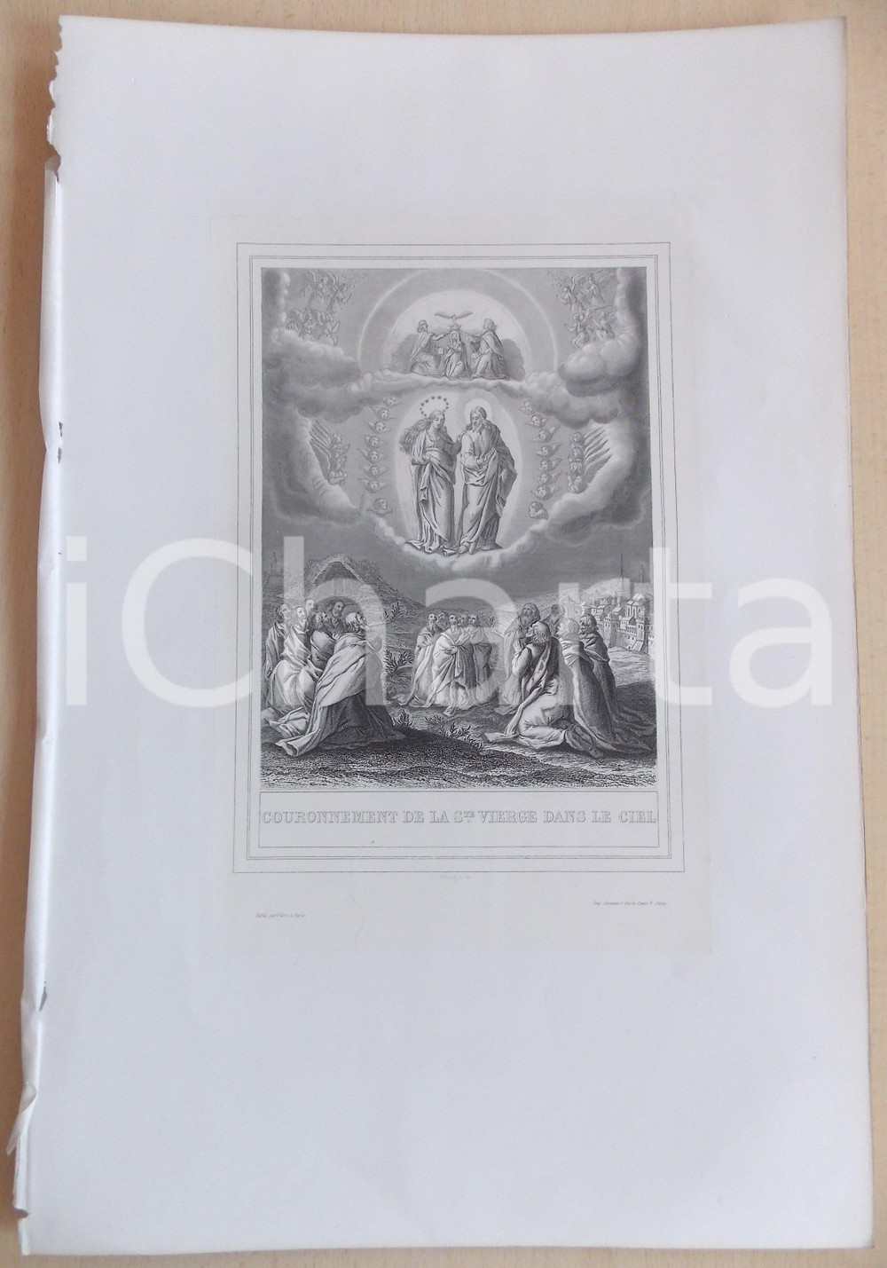 Stampa, bozzetto originale 1853 VIE DE N. S. JESUS CHRIST Couronnement Sainte Vierge dans le ciel Gravure 1