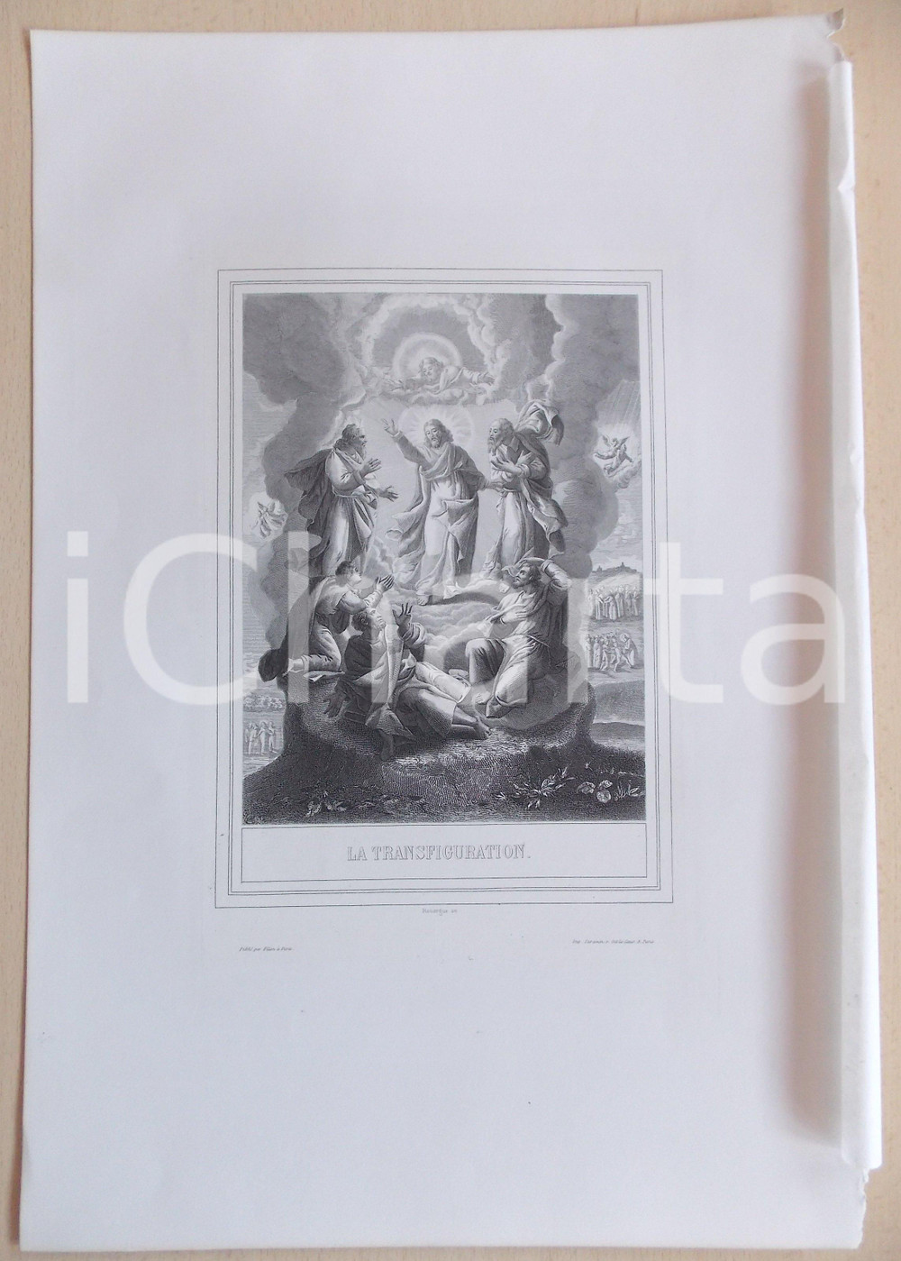 Stampa, bozzetto originale 1853 VIE DE N. S. JESUS CHRIST La transfiguration Gravure 28x42 1