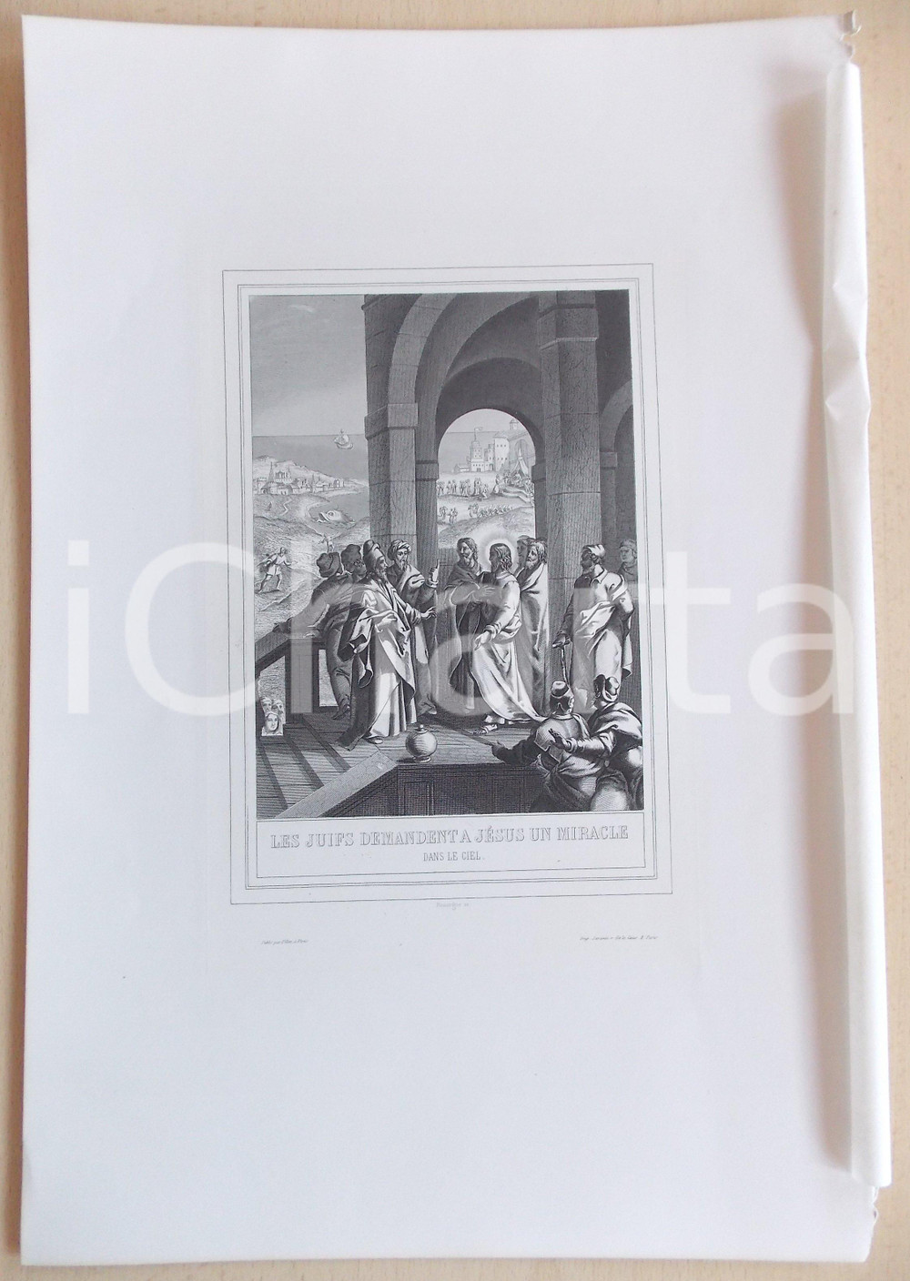 Stampa, bozzetto originale 1853 VIE DE N. S. JESUS CHRIST Juifs demandent Ã  JÃ©sus un miracle dans le ciel 1