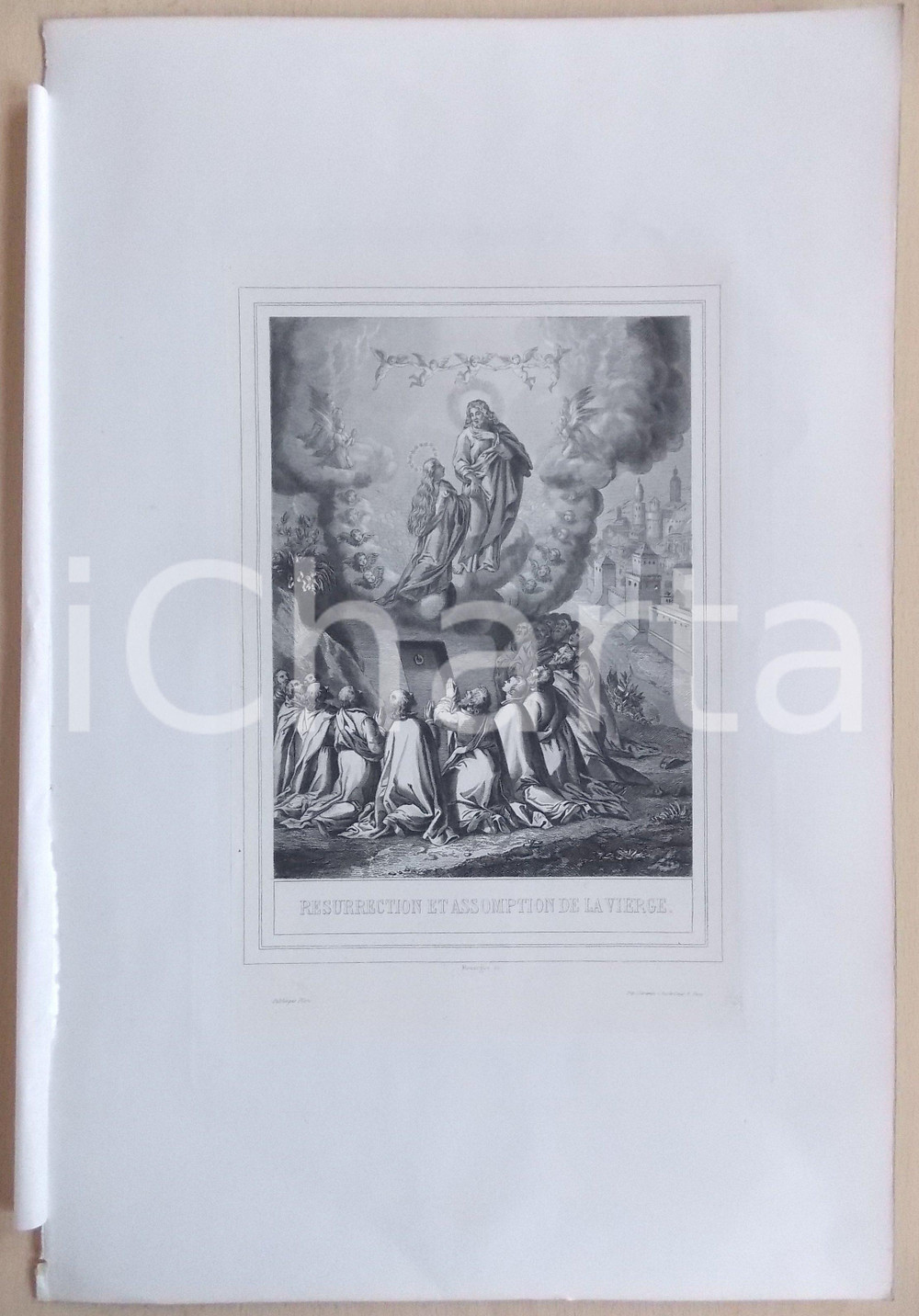 Stampa, bozzetto originale 1853 VIE DE N. S. JESUS CHRIST Resurrection et assomption de la Vierge Gravure 1
