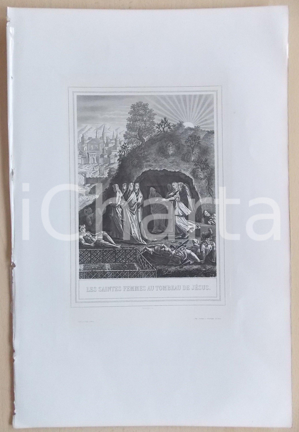 Stampa, bozzetto originale 1853 VIE DE N. S. JESUS CHRIST Les Saintes Femmes au tombeau de JÃ©sus Gravure 1