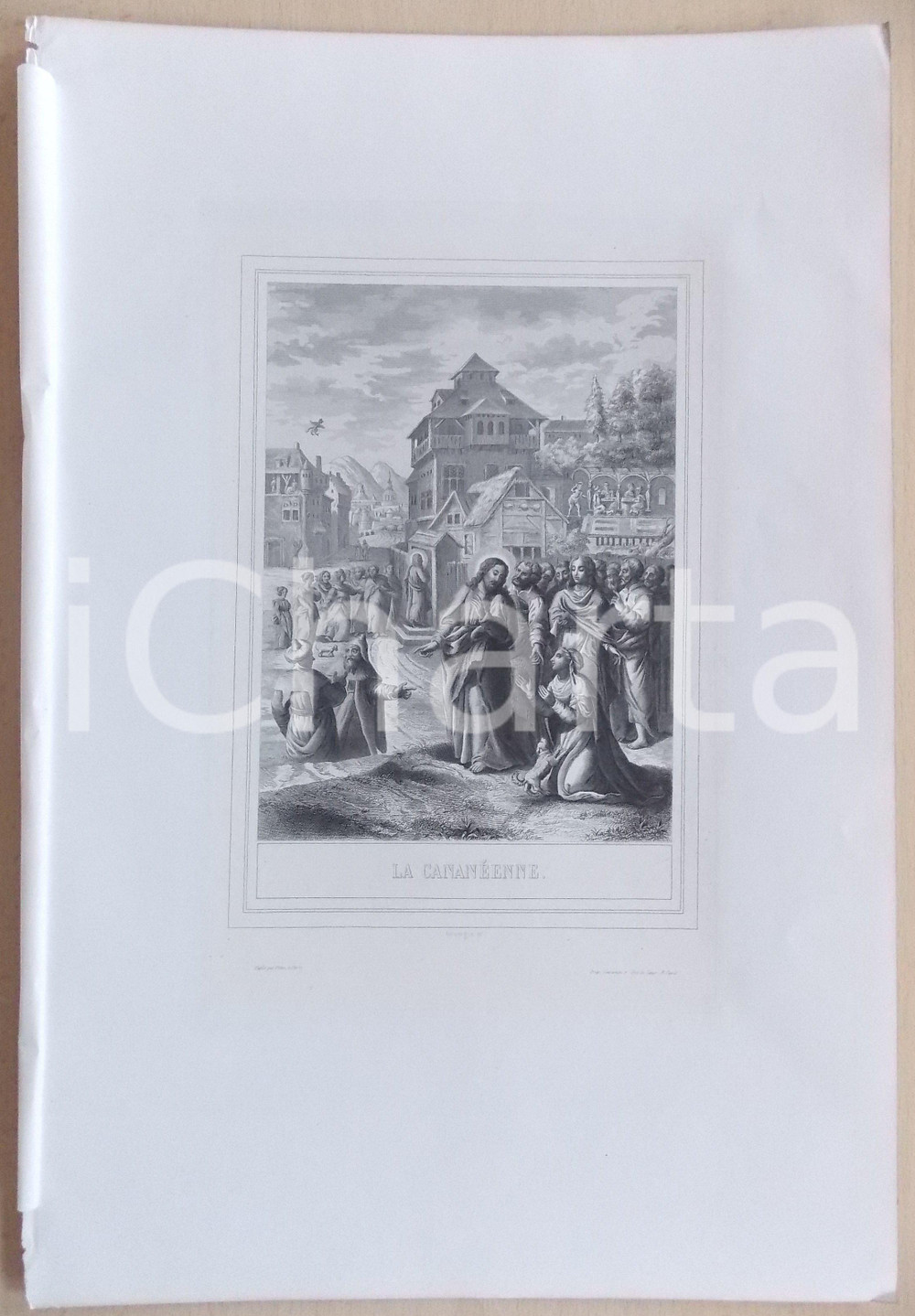 Stampa, bozzetto originale 1853 VIE DE N. S. JESUS CHRIST JÃ©sus et la cananÃ©enne Gravure 28x42 1