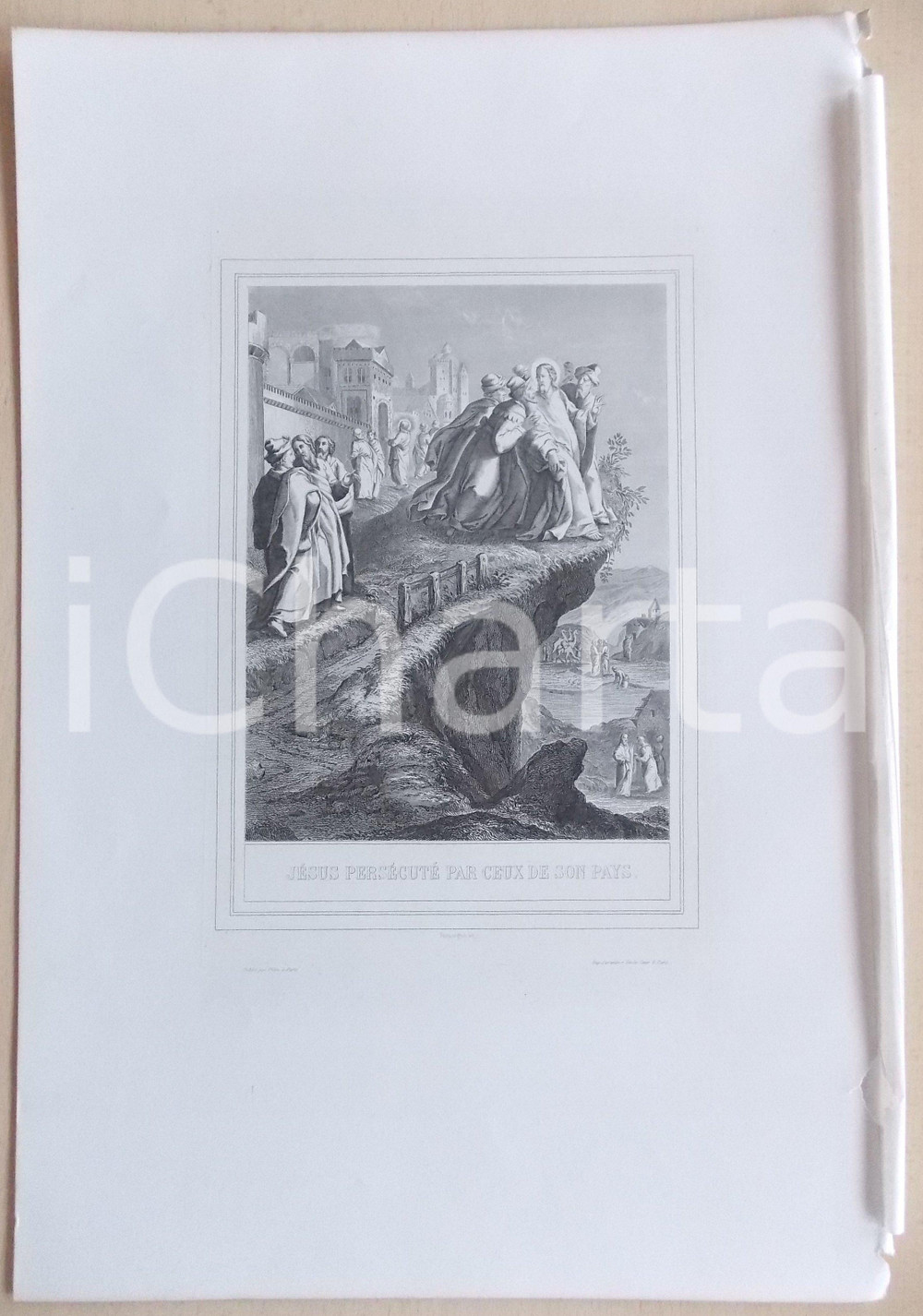 Stampa, bozzetto originale 1853 VIE DE N. S. JESUS CHRIST JÃ©sus persÃ©cutÃ© par ceux de son pays Gravure 1