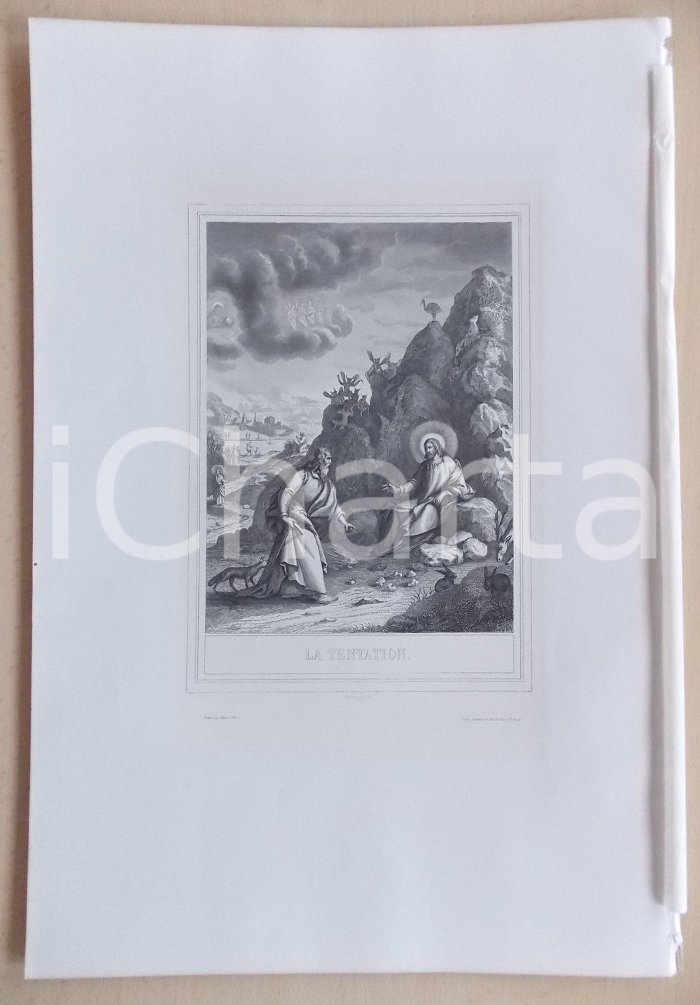 Stampa, bozzetto originale 1853 VIE DE N. S. JESUS CHRIST JÃ©sus et la tentation Gravure 28 x 42 1