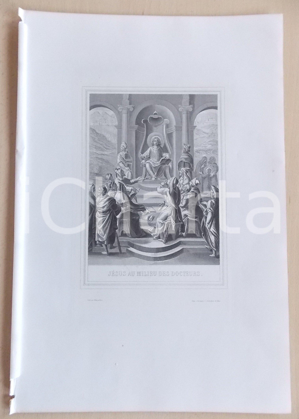 Stampa, bozzetto originale 1853 VIE DE N. S. JESUS CHRIST JÃ©sus au milieu des docteurs Gravure 28 x 42 1