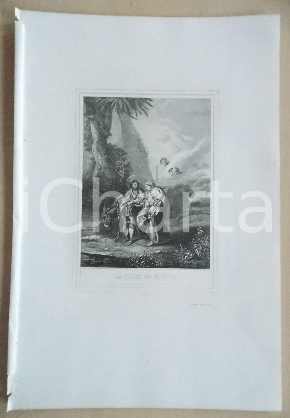 Stampa, bozzetto originale 1853 VIE DE N. S. JESUS CHRIST La fuite en EgYpte Gravure 28 x 42 1