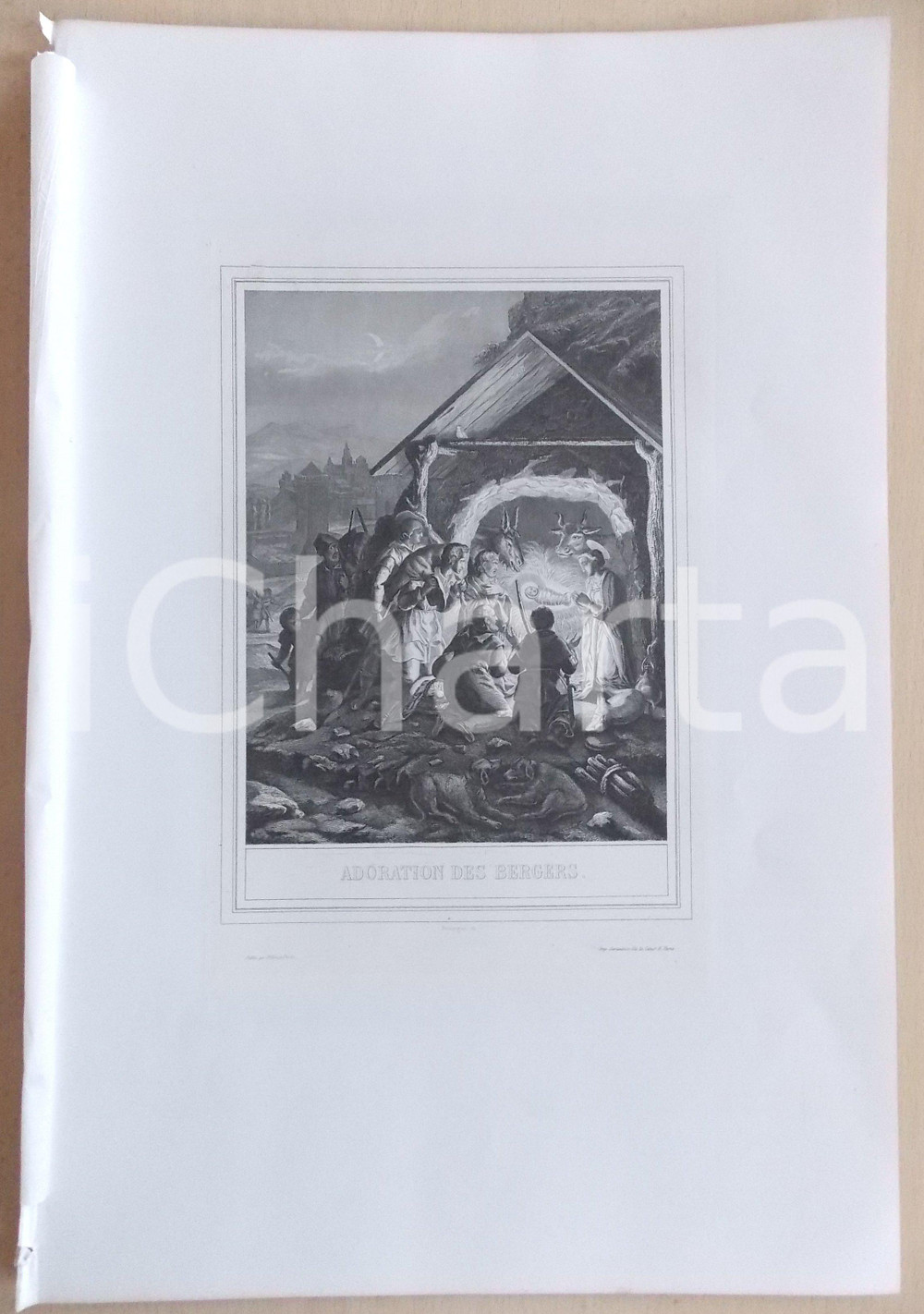 Stampa, bozzetto originale 1853 VIE DE N. S. JESUS CHRIST Adoration des bergers Gravure 28 x 42 1