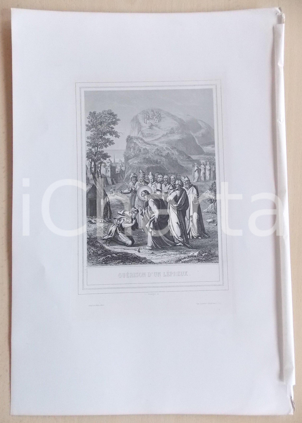 Stampa, bozzetto originale 1853 VIE DE N. S. JESUS CHRIST GuÃ©rison d un lÃ©preux Gravure 28 x 42 1