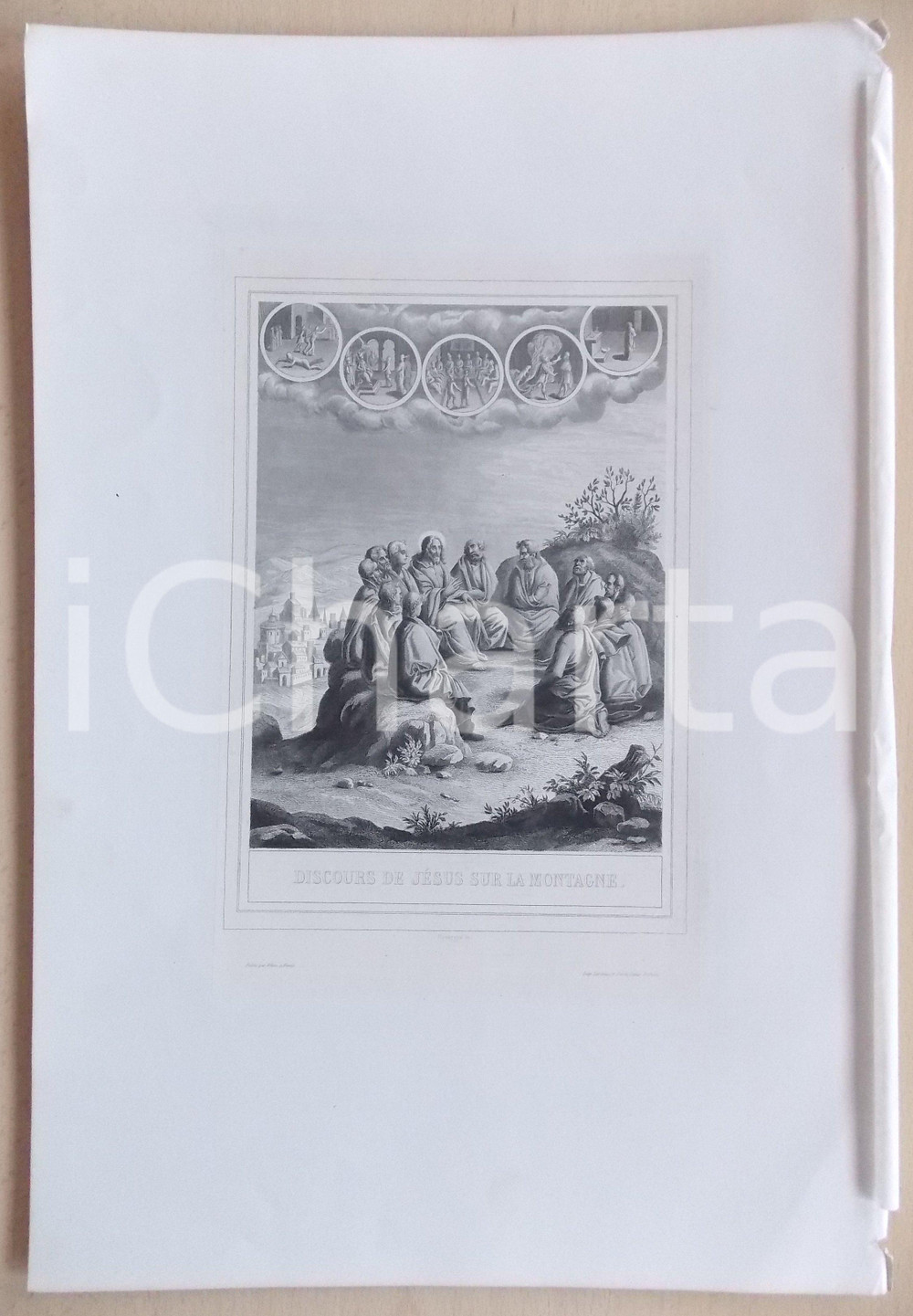 Stampa, bozzetto originale 1853 VIE DE N. S. JESUS CHRIST Discours de JÃ©sus sur la montagne Gravure 28x42 1