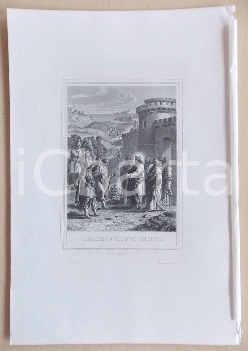 Stampa, bozzetto originale 1853 VIE DE N. S. JESUS CHRIST GuÃ©rison du fils d un seigneur Gravure 28 x 42 1