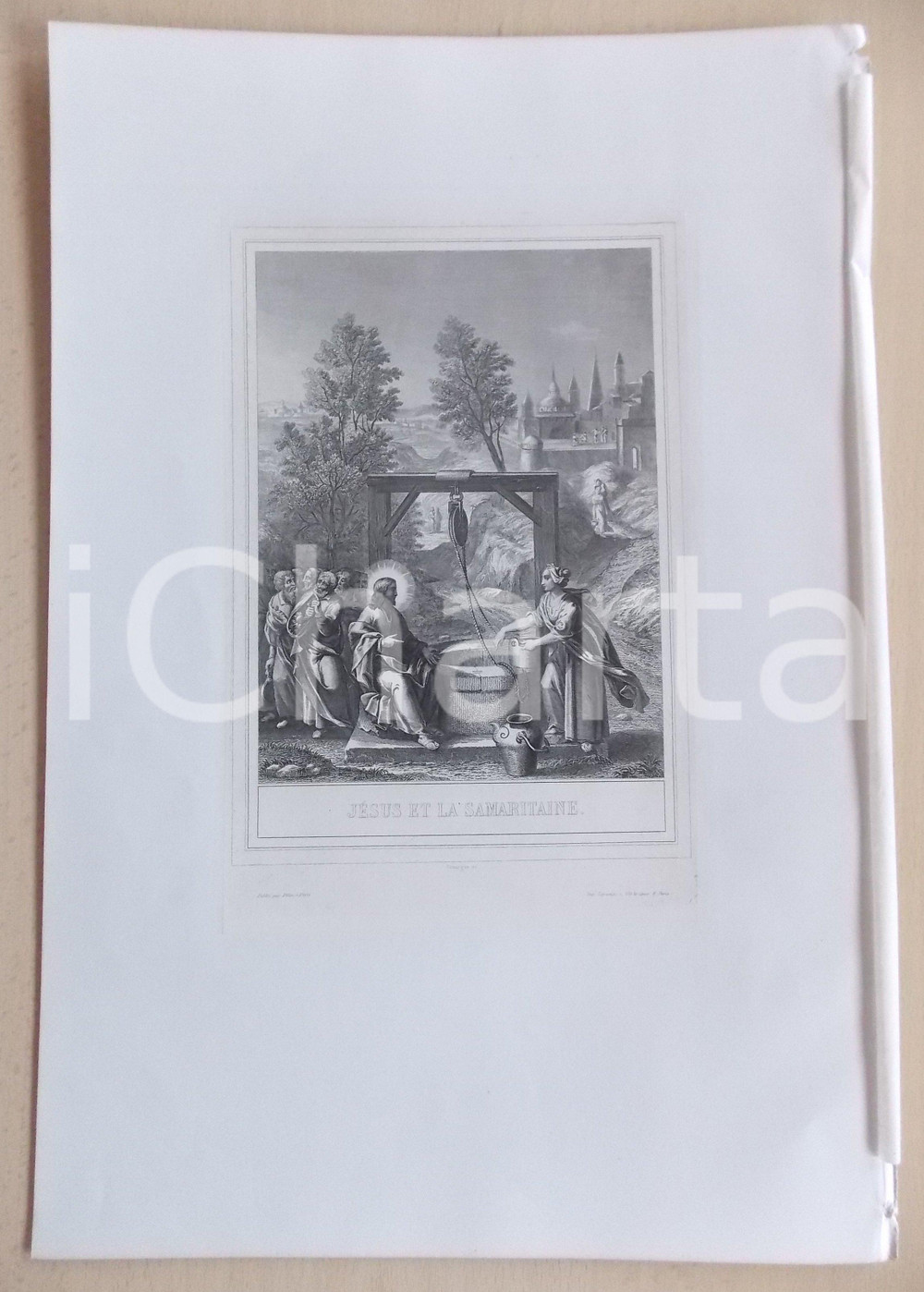Stampa, bozzetto originale 1853 VIE DE N. S. JESUS CHRIST JÃ©sus et la samaritaine Gravure 28 x 42 1