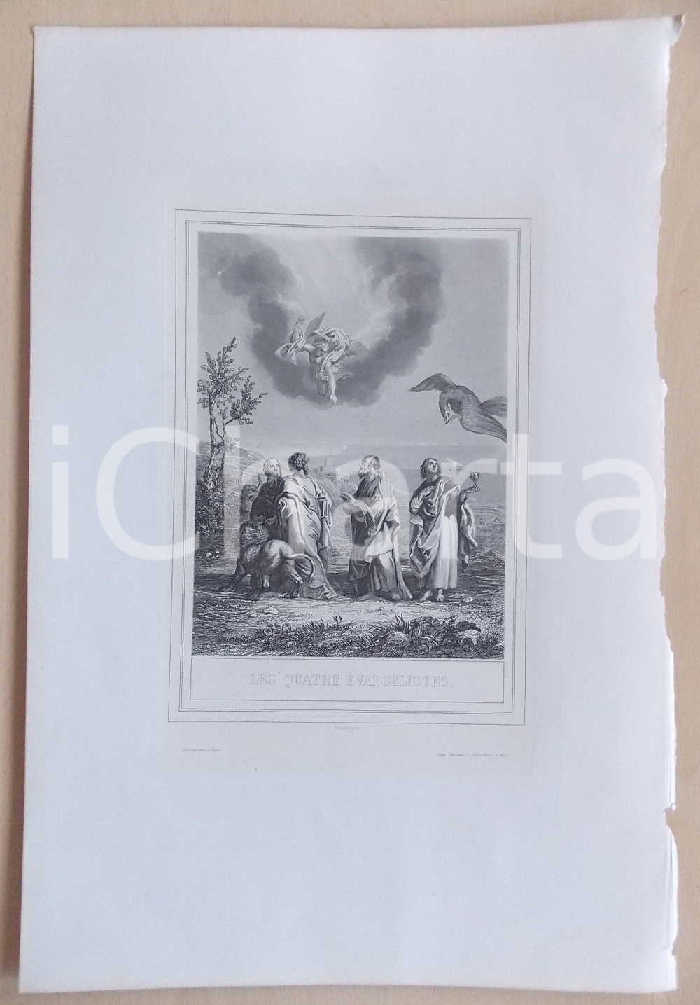 Stampa, bozzetto originale 1853 VIE DE N. S. JESUS CHRIST Les quatre Evangélistes Gravure 28 x 42 1