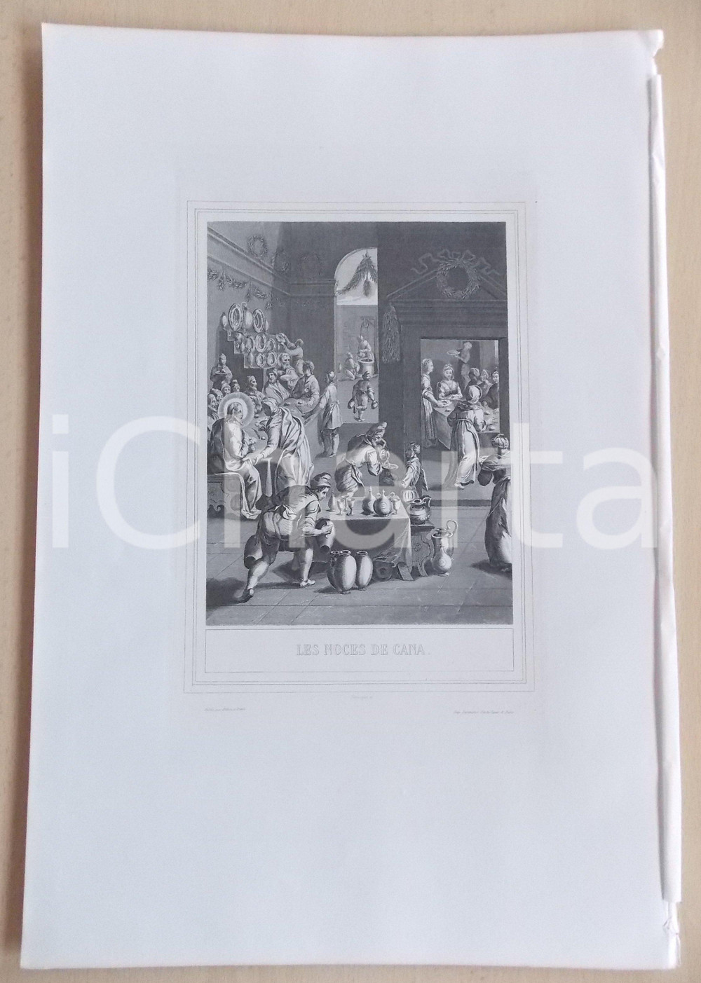 Stampa, bozzetto originale 1853 VIE DE N. S. JESUS CHRIST Les noces de Cana Gravure 28 x 42 1