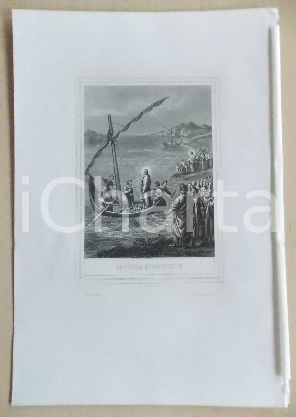Stampa, bozzetto originale 1853 VIE DE N. S. JESUS CHRIST La pÃªche miraculeuse Gravure 28 x 42 1