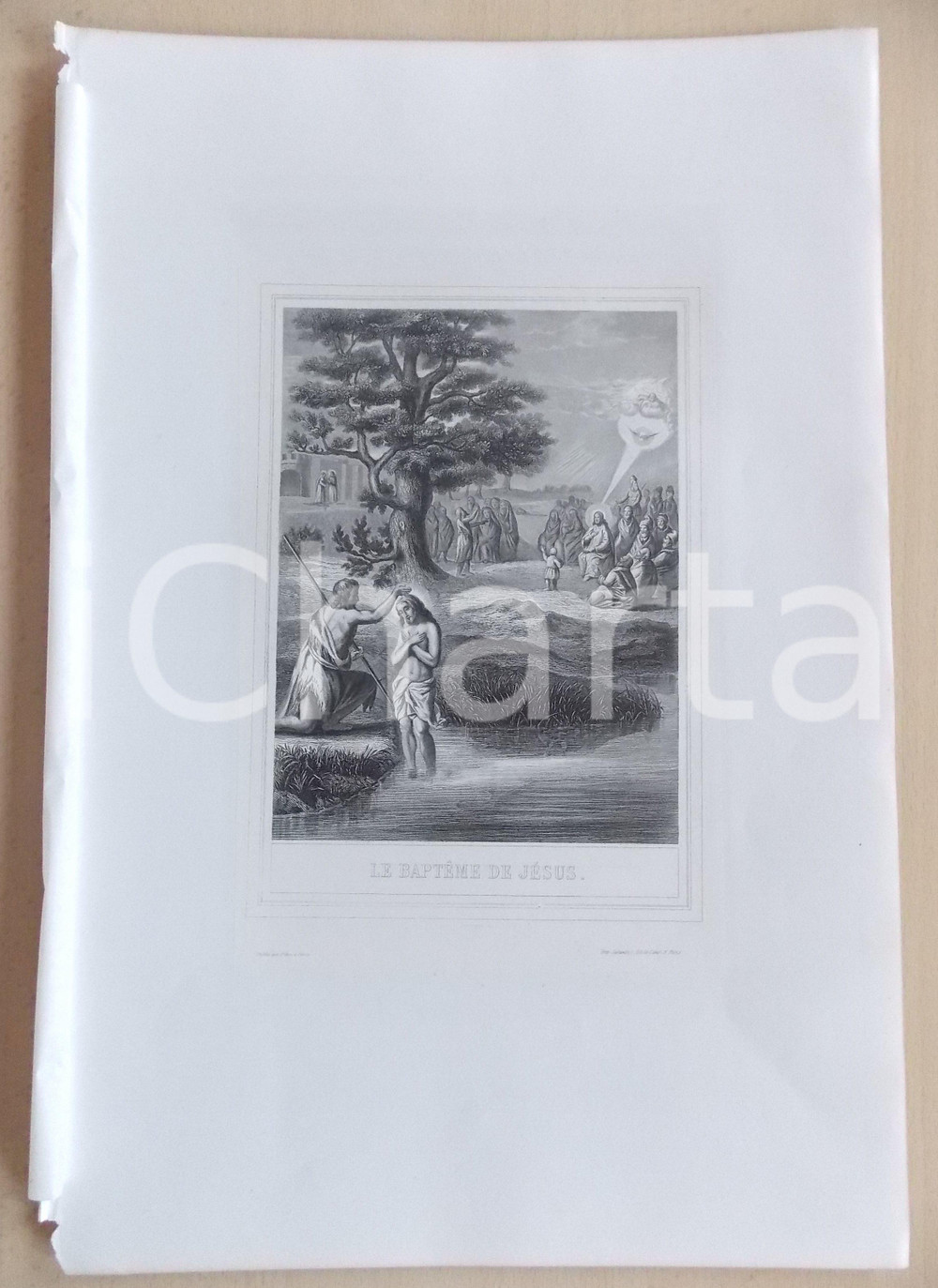 Stampa, bozzetto originale 1853 VIE DE N. S. JESUS CHRIST Le baptÃªme de JÃ©sus Gravure 28 x 42 1