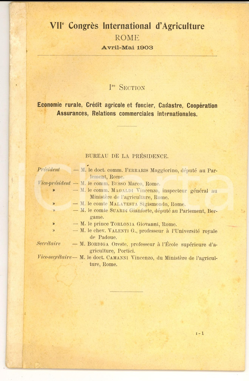 Documento originale, autentico 1903 ROMA VIIÂ° Congresso Internazionale di Agricoltura Programma 46 pp. 1