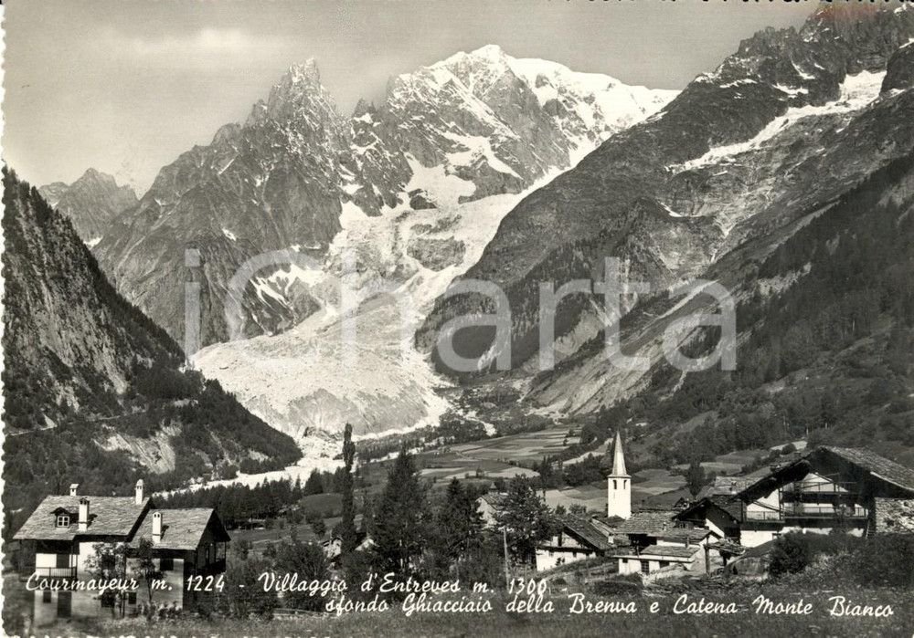 Cartolina originale da collezione 1949 COURMAYEUR AO Villaggio ENTREVES con Ghiacciaio BRENVA Cartolina FG VG 1