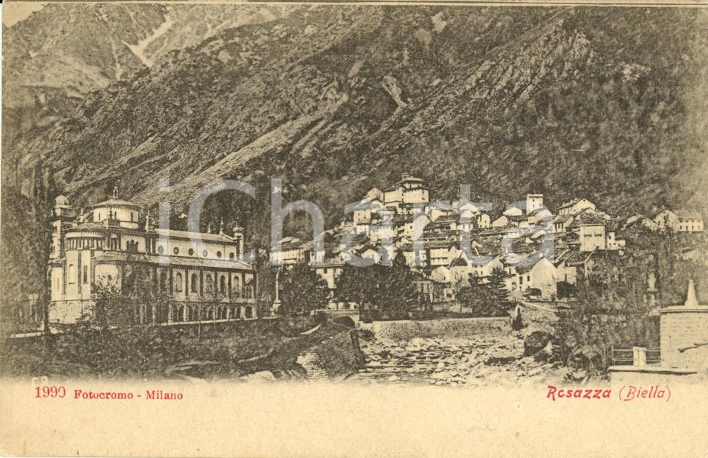 Cartolina originale da collezione 1900 ca ROSAZZA BI Veduta paese con chiesa e fiume CERVO Cartolina FP NV 1