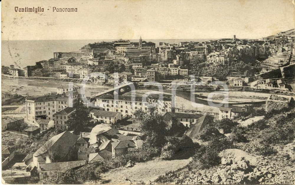 Cartolina originale da collezione 1930 VENTIMIGLIA IM Panorama cittÃ  con ponte su fiume ROIA Cartolina FP VG 1