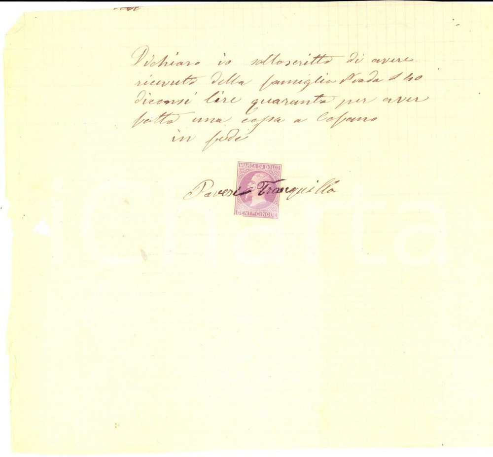 Documento originale, autentico 1880 ca VARESE Ricevuta di Tranquillo PAVESI per cassa da morto a cofano 1