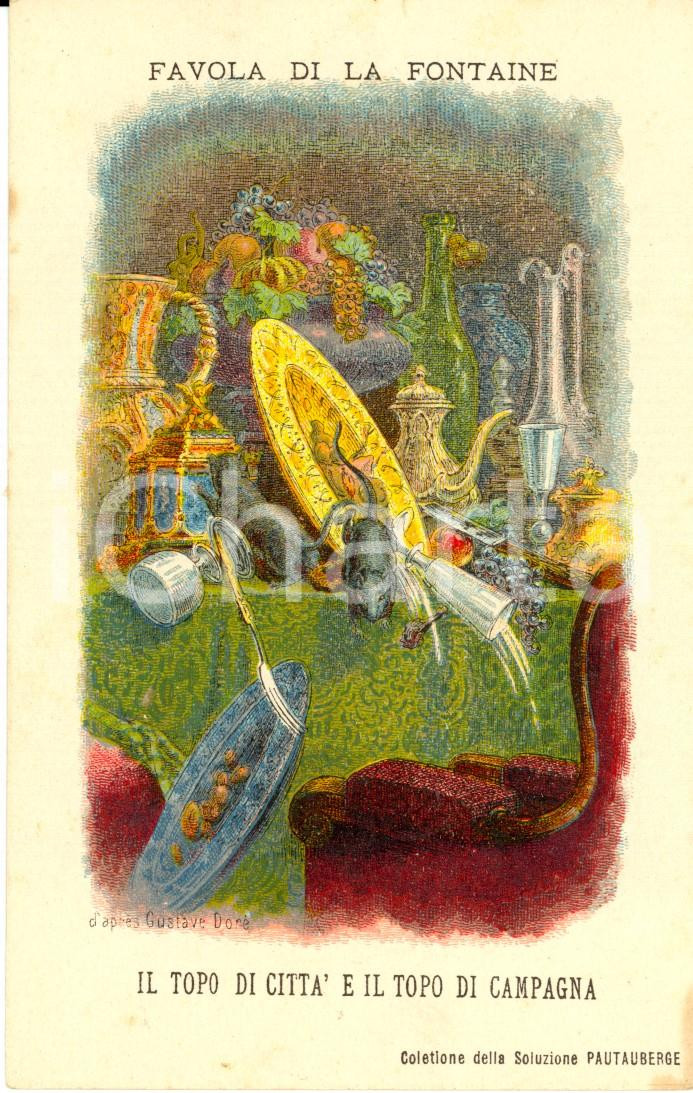 Cartolina originale da collezione 1920 ca Favola LA FONTAINE Topo cittÃ  e topo campagna Cartolina ill. DORE  NV 1