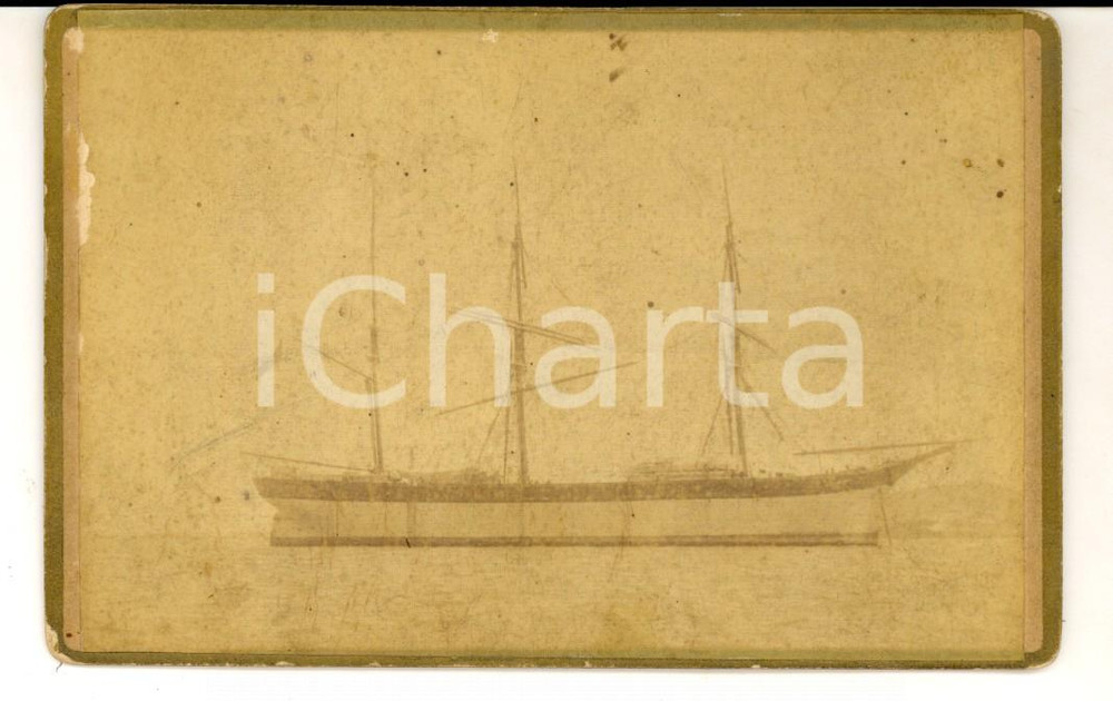 Fotografia d epoca originale 1890 ca REGIA MARINA Vascello a tre alberi in navigazione Foto 13x8 cm 1