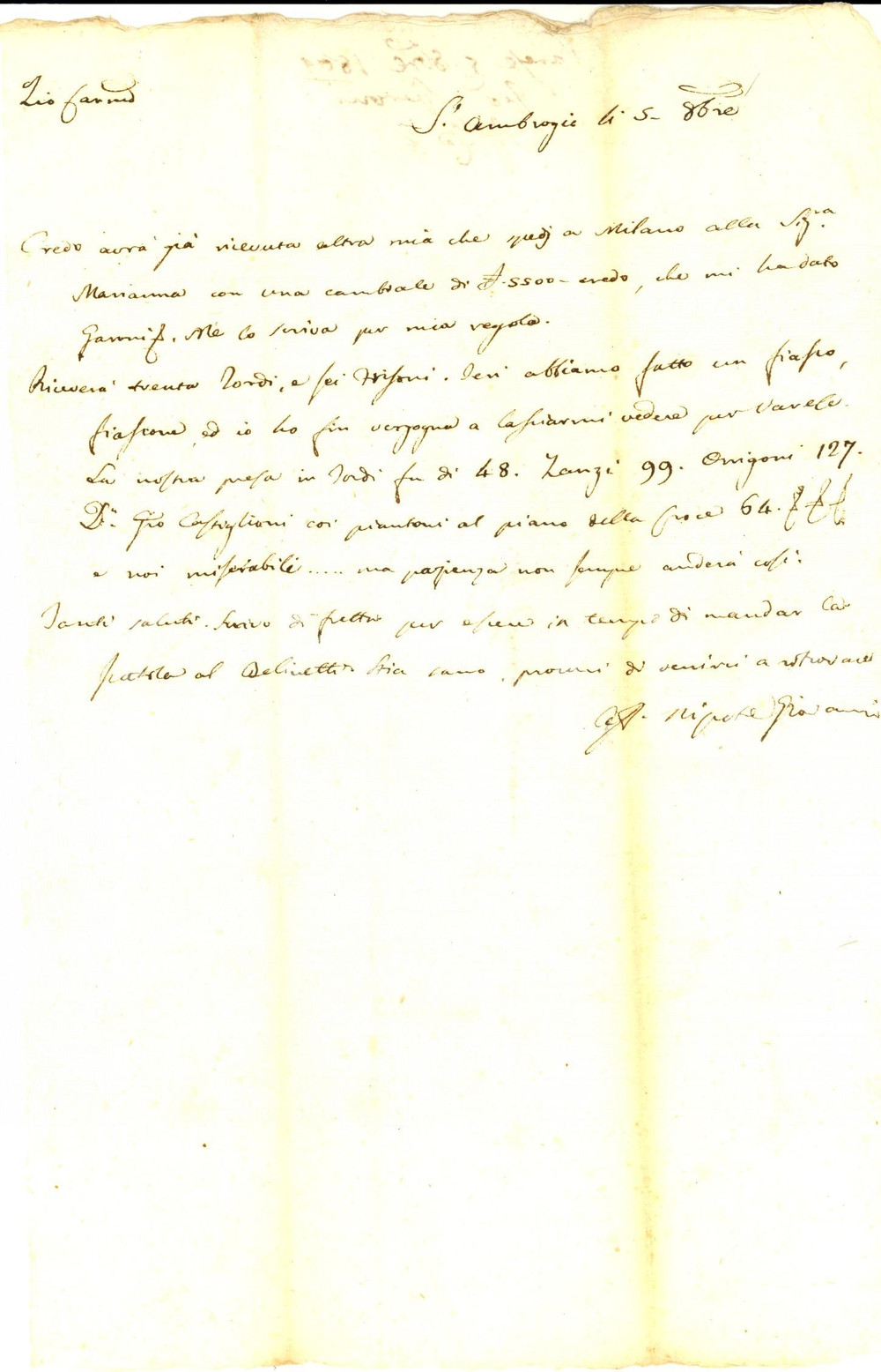 1809 VARESE Figuraccia di Giovanni SPERONI per una pessima battuta di caccia