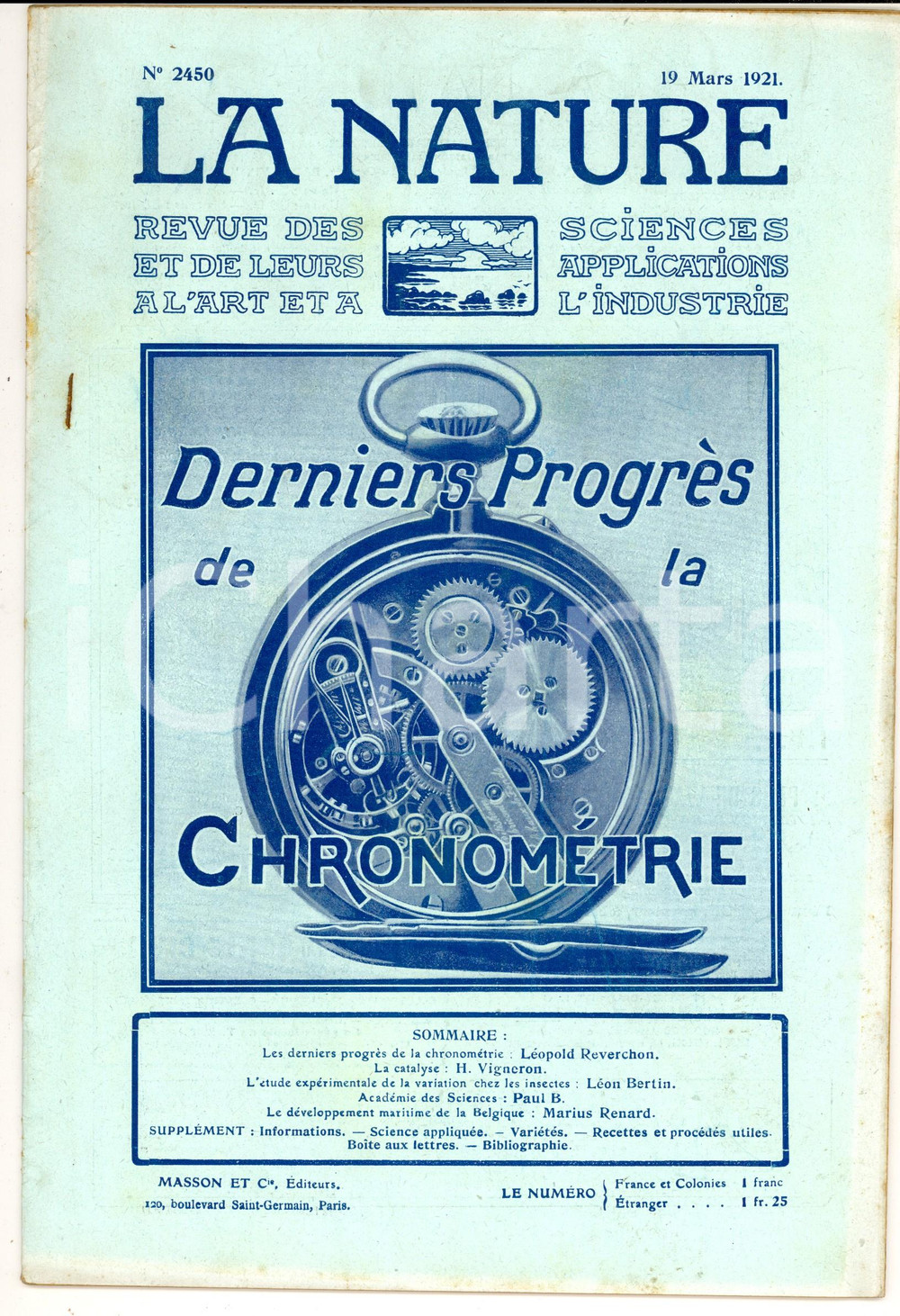 Giornale, rivista storica 1921 LA NATURE Derniers progrÃ¨s de la chronomÃ©trie Revue ILLUSTREE nÂ°2450 1