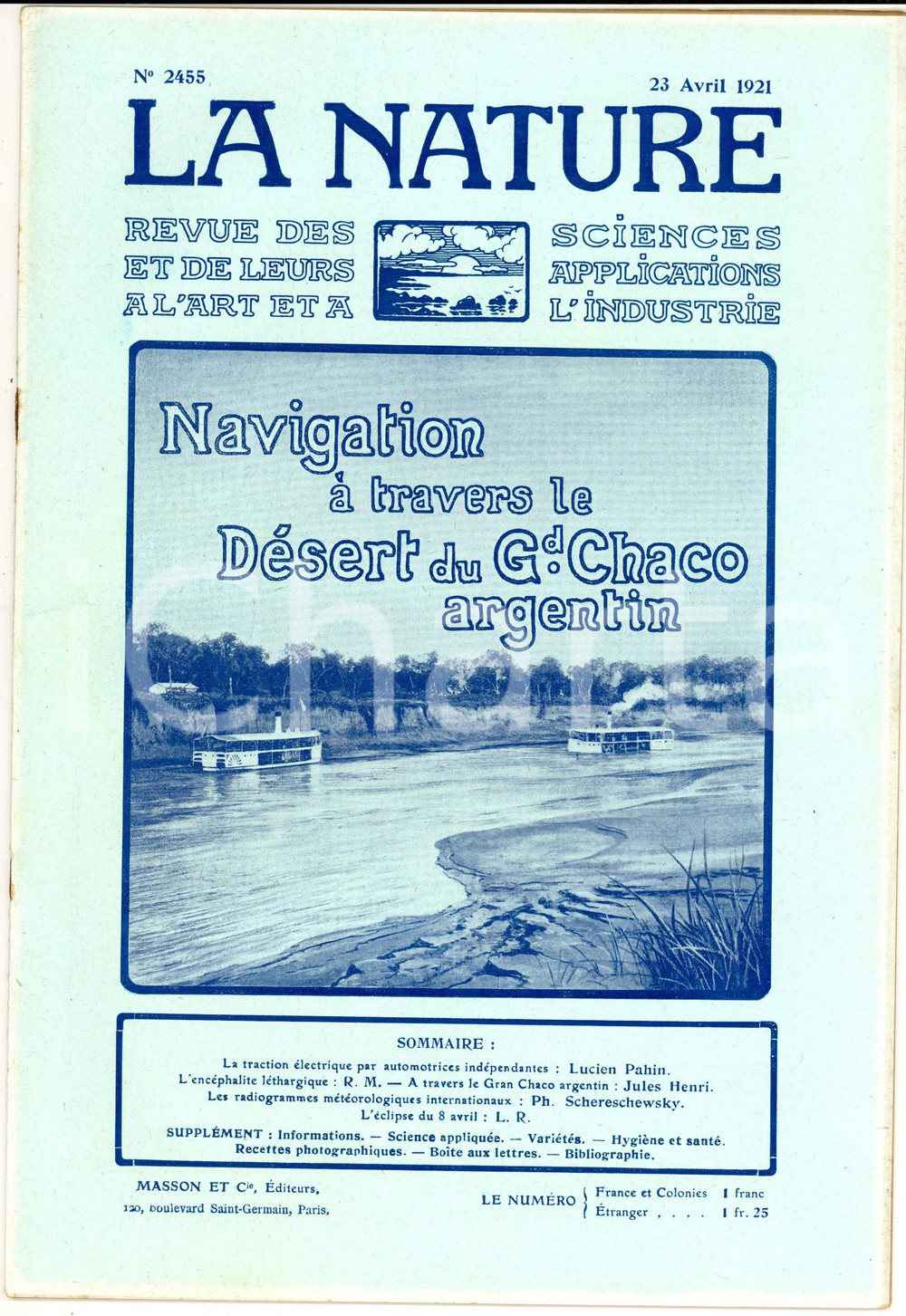 Giornale, rivista storica 1921 LA NATURE Navigation Ã  travers le dÃ©sert du GRAND CHACO Revue nÂ°2455 1