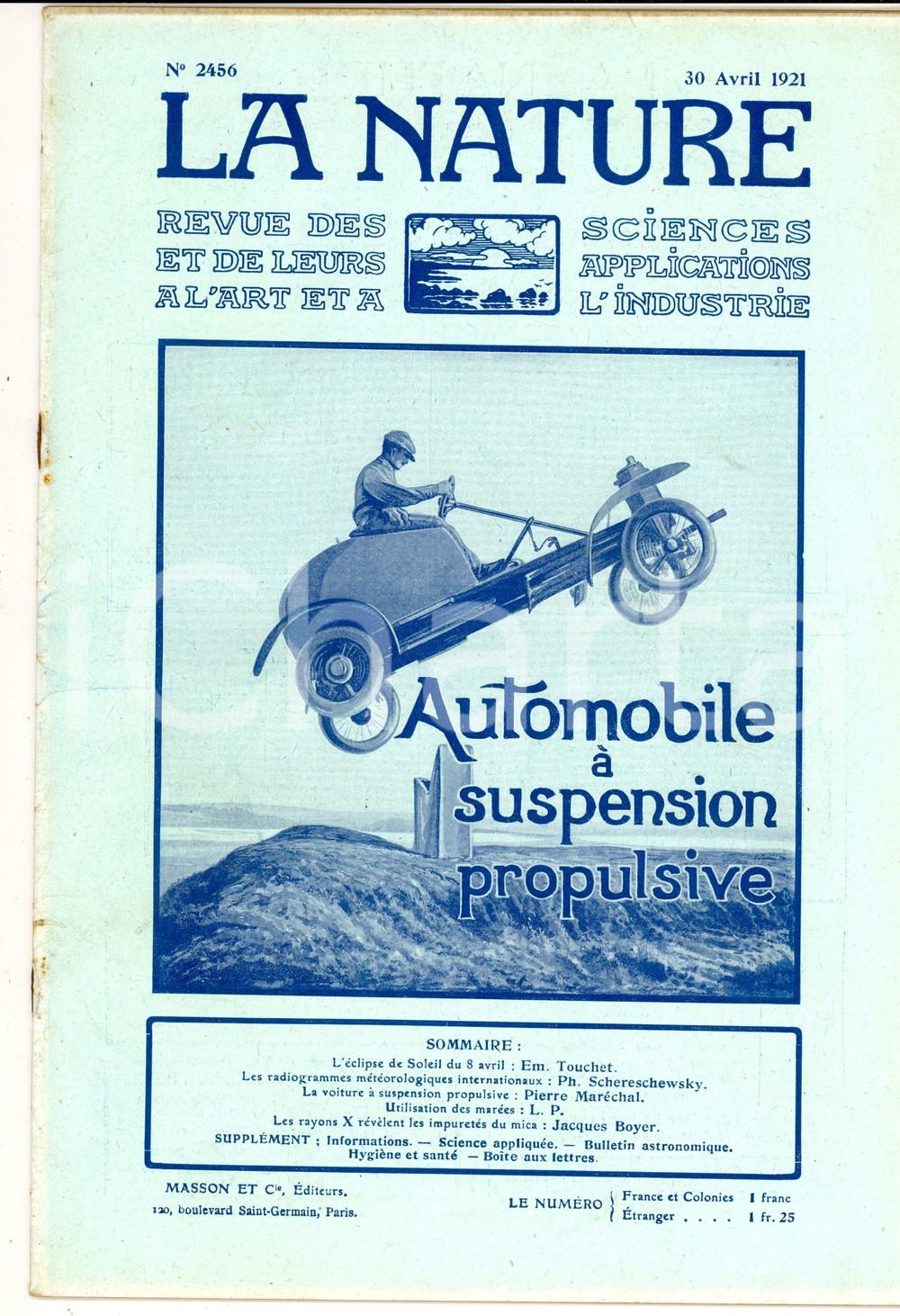 Giornale, rivista storica 1921 LA NATURE Automobile Ã  suspension propulsive Revue ILLUSTREE nÂ° 2456 1