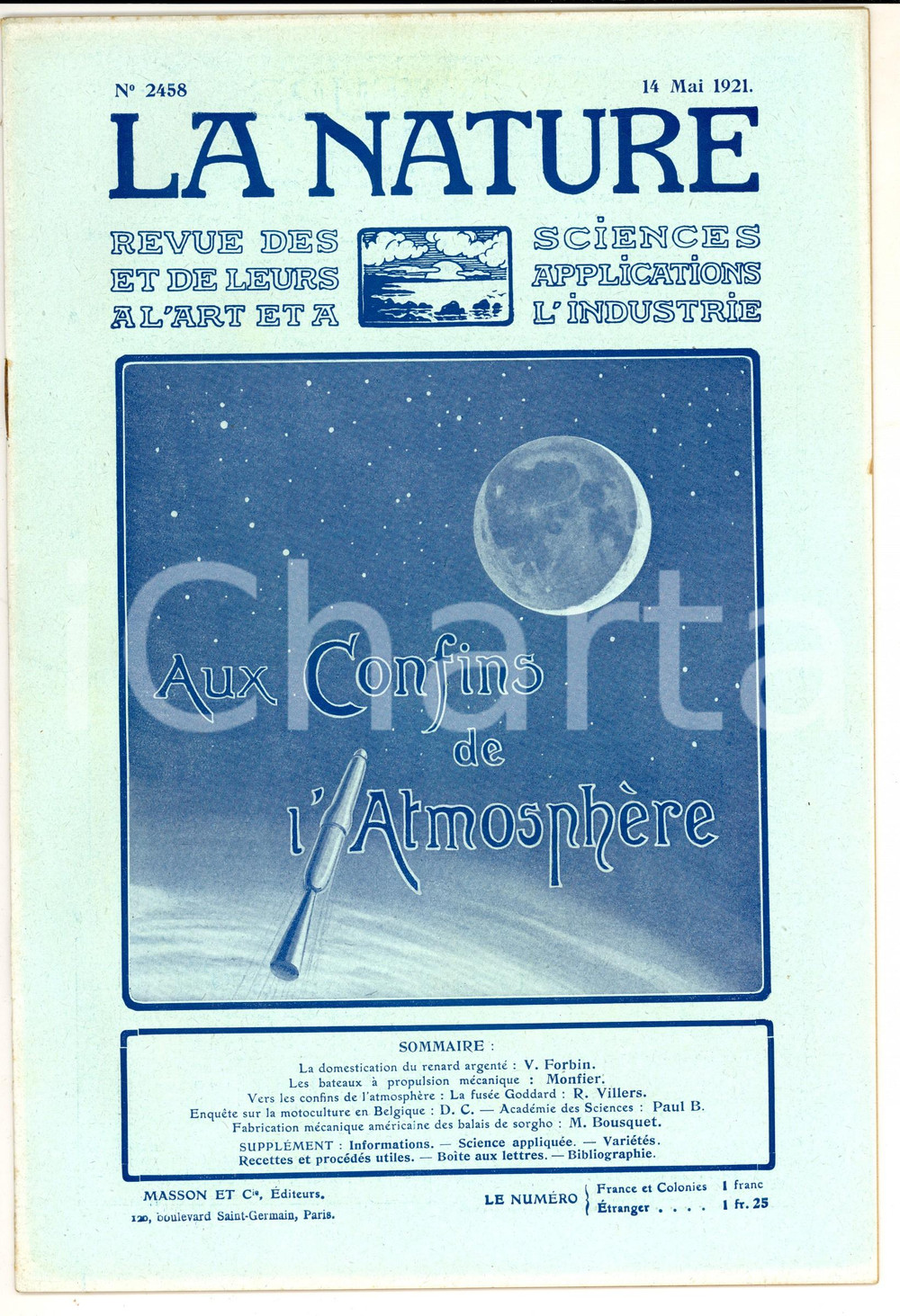 Giornale, rivista storica 1921 LA NATURE Aux confins de l atmosphÃ¨re Revue ILLUSTREE SCIENCE nÂ° 2458 1