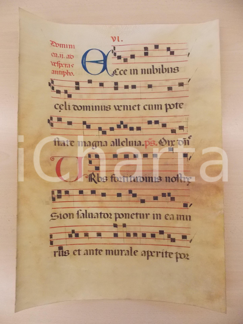 Libro, pubblicazione d epoca 1600 ca ANTIFONARIO ROMANO Pergamena manoscritta rosso nero blu Salmo URBS 1