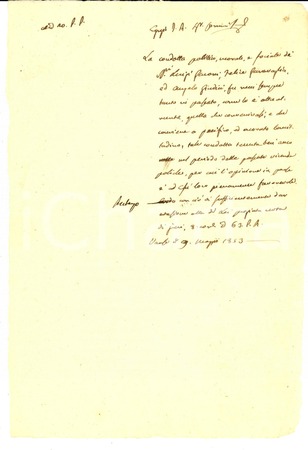 Documento originale, autentico 1853 VARESE Condotta Felice GARAVAGLIA Angelo GIUDICI Luigi GARONI nei tumulti 1