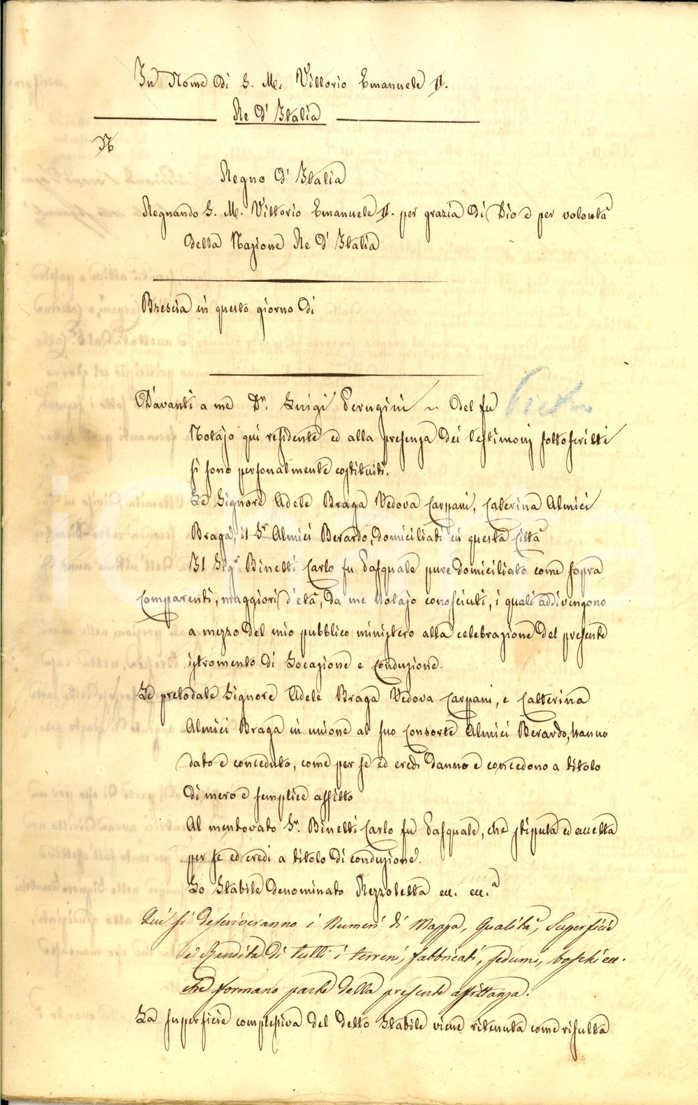 Documento originale, autentico 1875 REZZATO BS Bozza contratto affitto e conduzione CASCINA REZZOLETTA 35 pp. 1