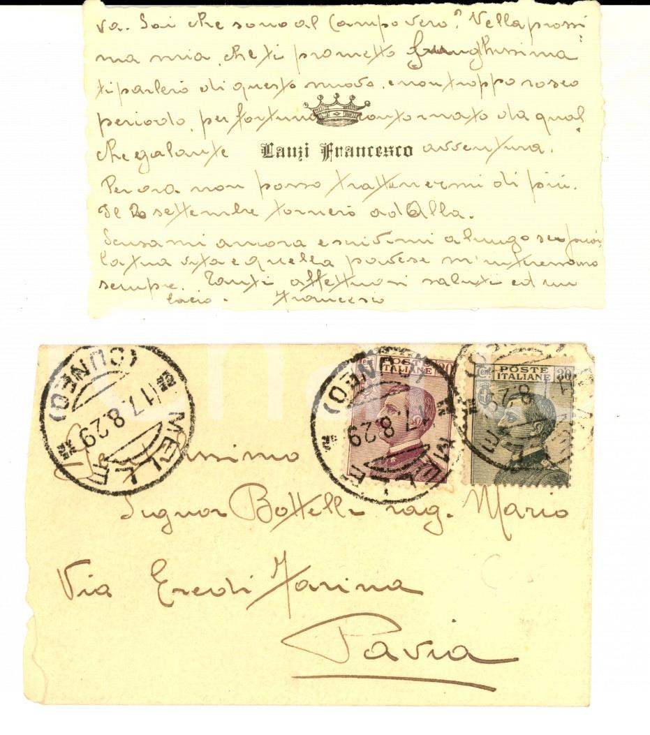 Oggetto da collezione cartaceo 1929 MELLE CN Biglietto da visita Francesco LAUZI tra galanti avventure 1
