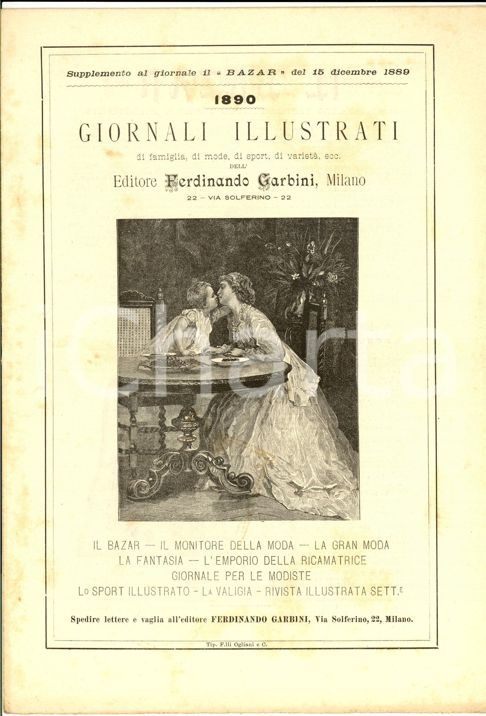 Giornale, rivista storica 1890 MILANO Ed. Ferdinando GARBINI Pieghevole pubblicitario giornali illustrati 1