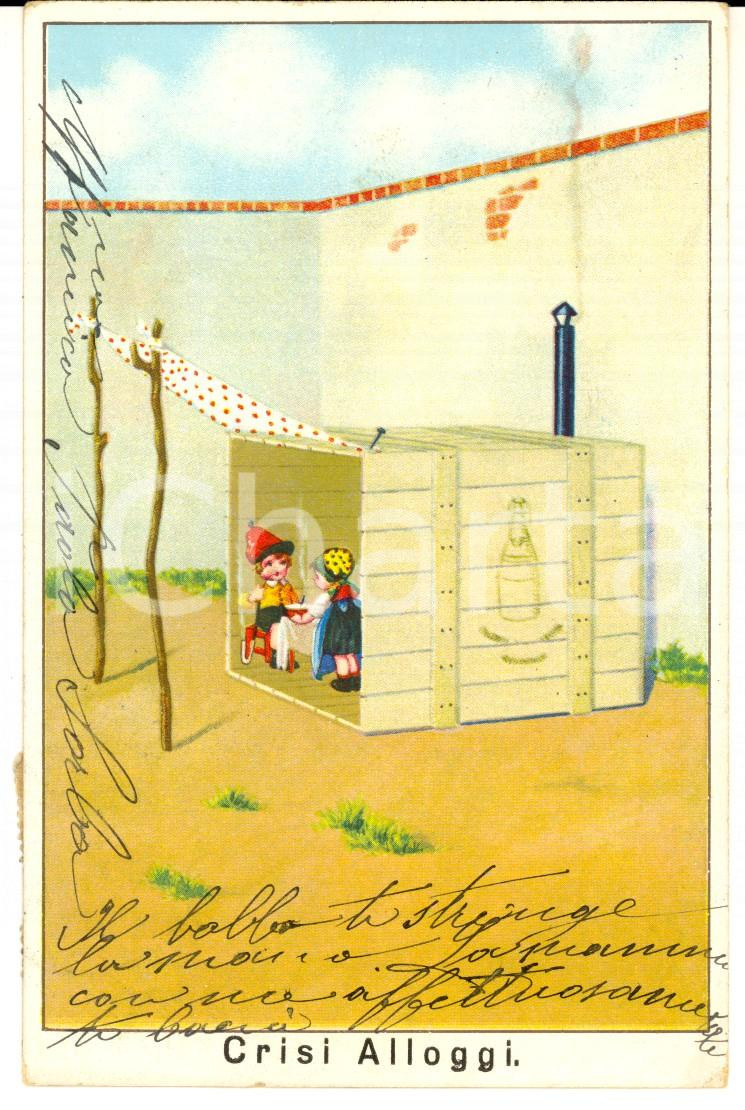Cartolina originale da collezione 1923 SATIRA DI COSTUMI Crisi alloggi... Due cuori e una cassetta Cartolina FP VG 1