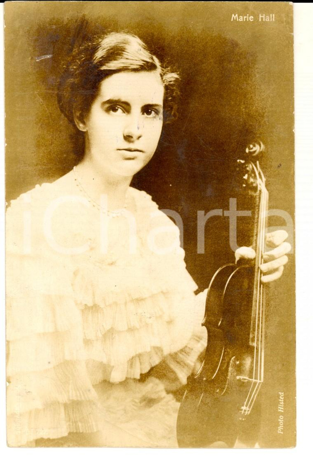 Cartolina originale da collezione 1911 MUSICA Fotoritratto della violinista Marie HALL Cartolina FP VG 1