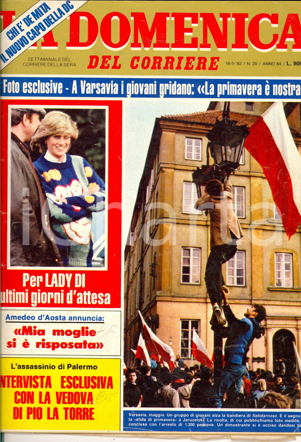 Giornale, rivista storica 1982 DOMENICA DEL CORRIERE Primavera di SOLIDARNOSC  Lady Diana incinta 1