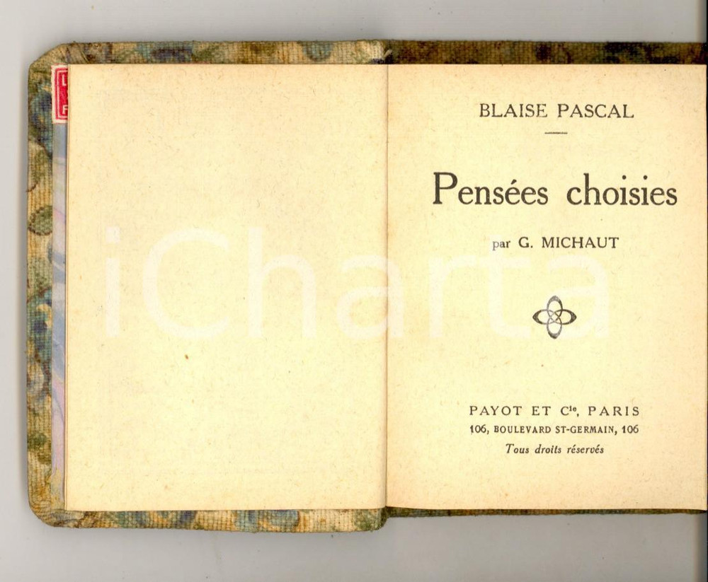 Libro, pubblicazione d epoca 1915 ca Blaise PASCAL PensÃ©es choisies Librairie PAYOT BibliothÃ¨que miniature 1