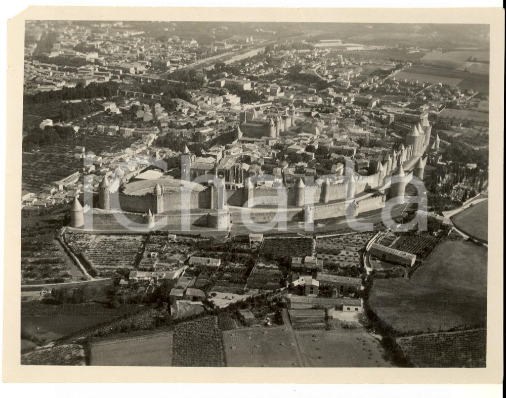 Fotografia d epoca originale 1940 ca CARCASSONNE F VuÃ© aÃ©rienne de la ville Photo 16x13 cm 1
